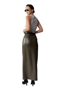 JUSTICE LONG SKIRT FAUX LEATHER KHAKI