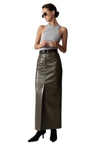 JUSTICE LONG SKIRT FAUX LEATHER KHAKI