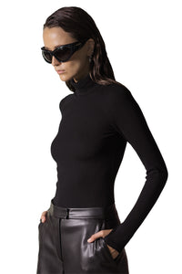 HUGGER LONG - SLEEVE TURTLE NECK TOP BLACK